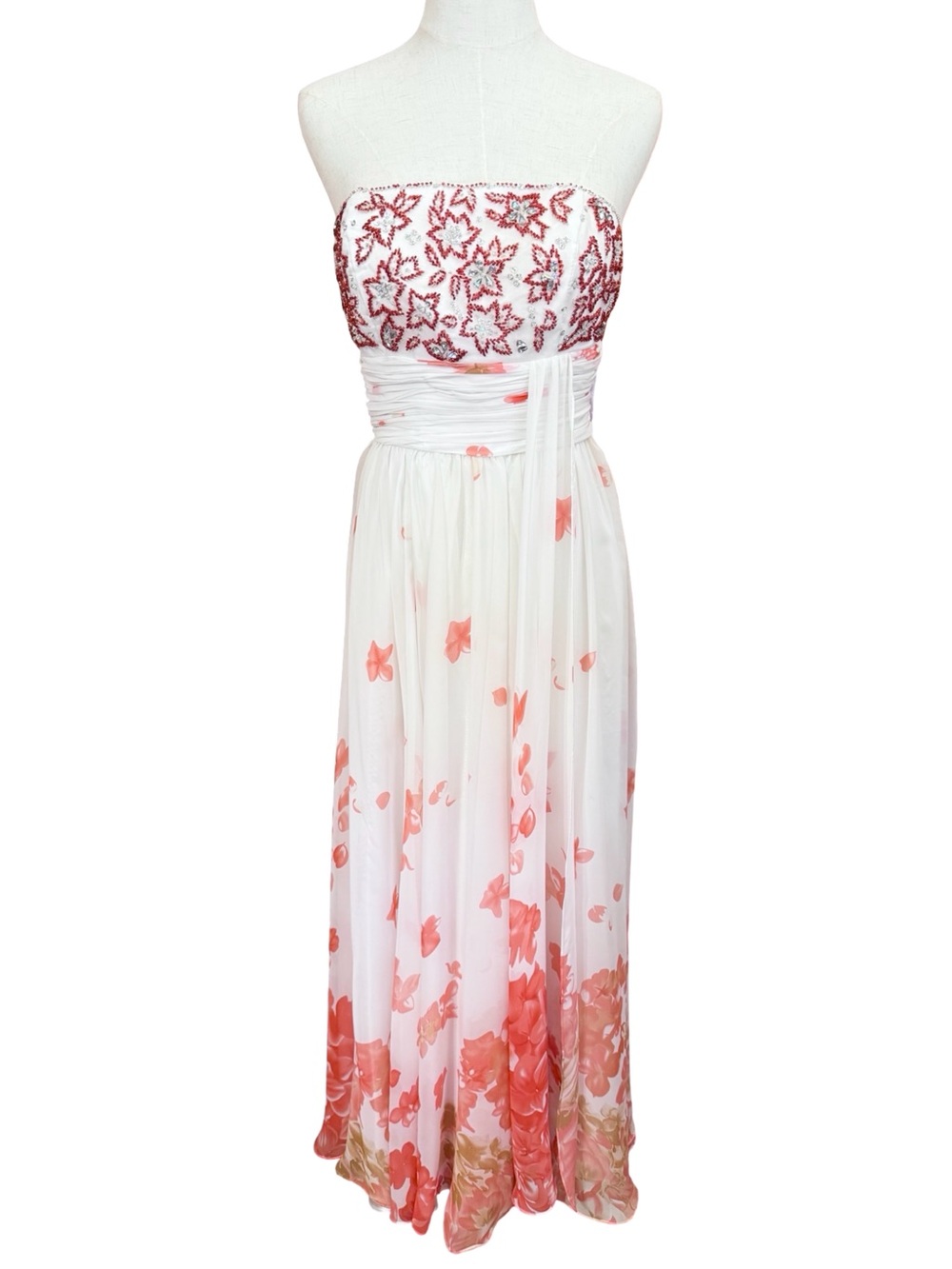 Cinderella Beaded White Floral Strapless Maxi Formal Gown Size 8
